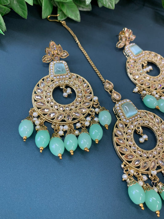 Alira tikka set polki earring tikka set pistachio green