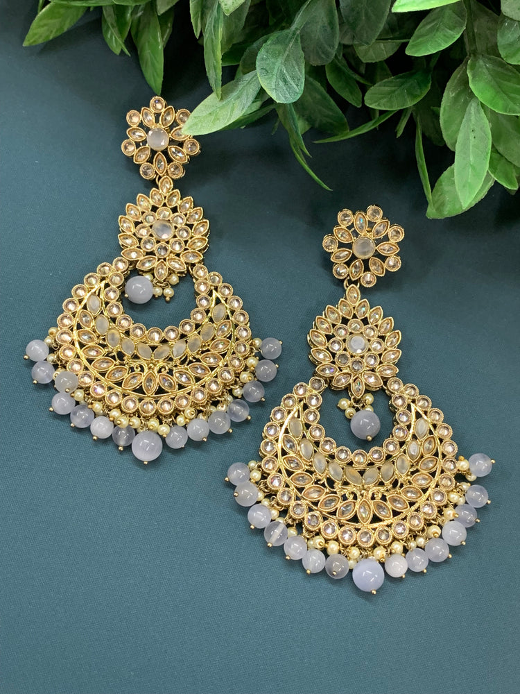 polki jhumki earring antique polk/ gold/ Ash grey