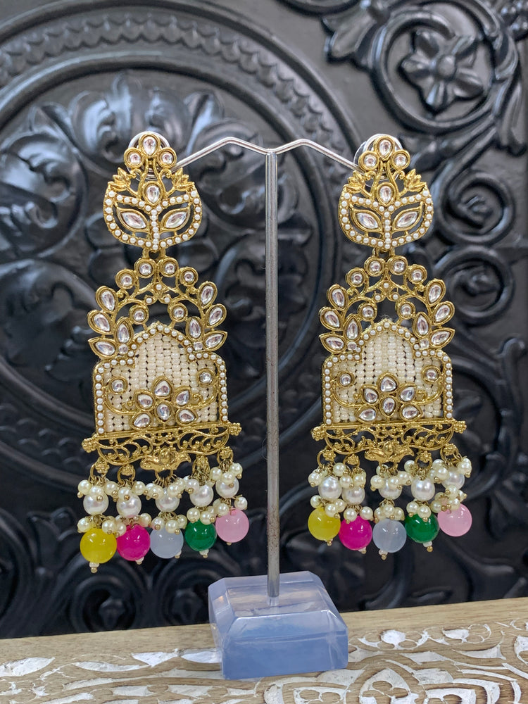 Alexa kundan statement earring white/gold/pearl/multi