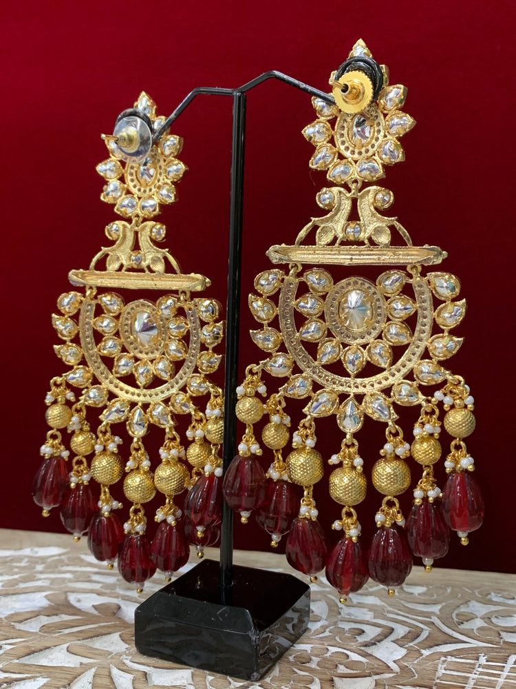 Abbi Kundan chandbali earring maroon red