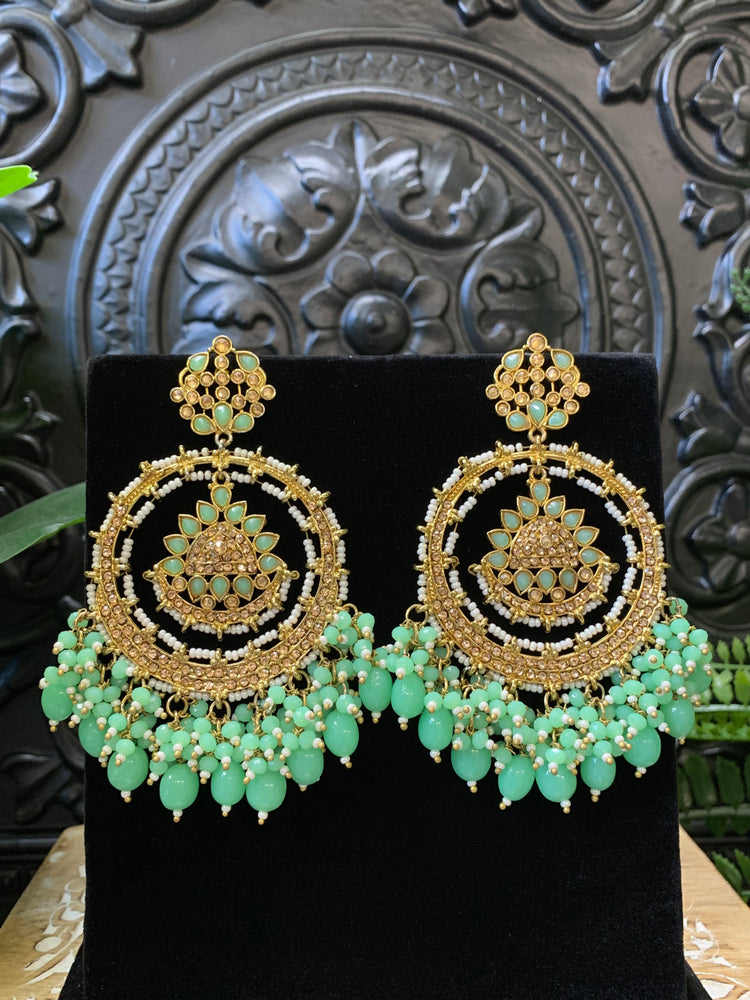 Laila Chandbali fashion statement earring antique base, mint drops