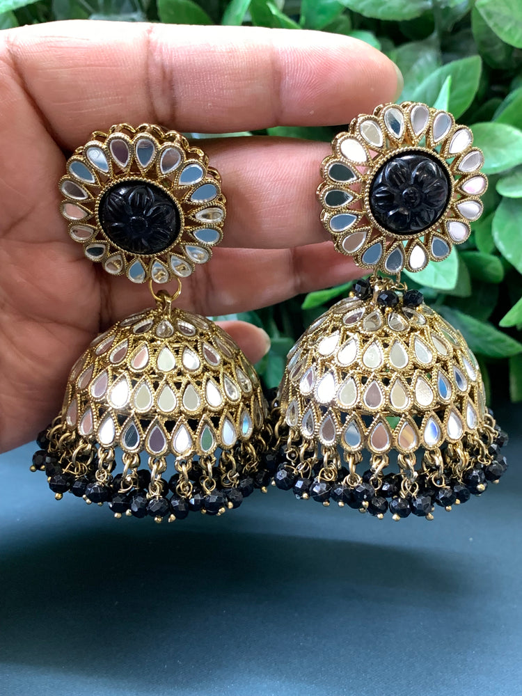 Romi mirror kundan jhumki/ jhumka earring onion pink