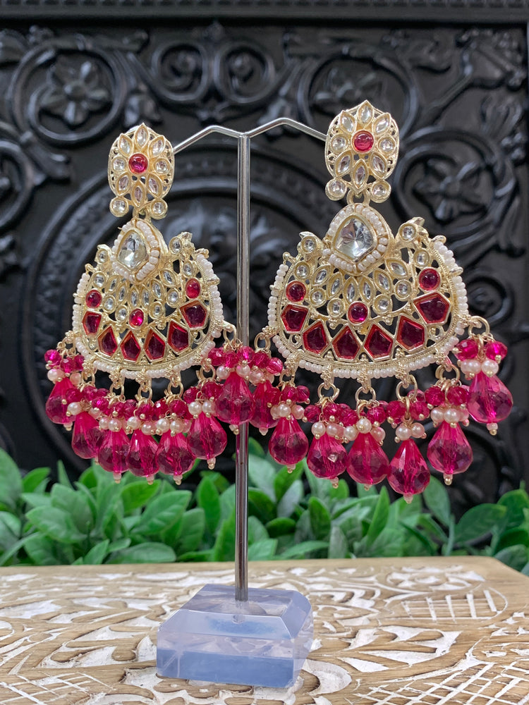 Berry kundan chandbali earring cherry pink