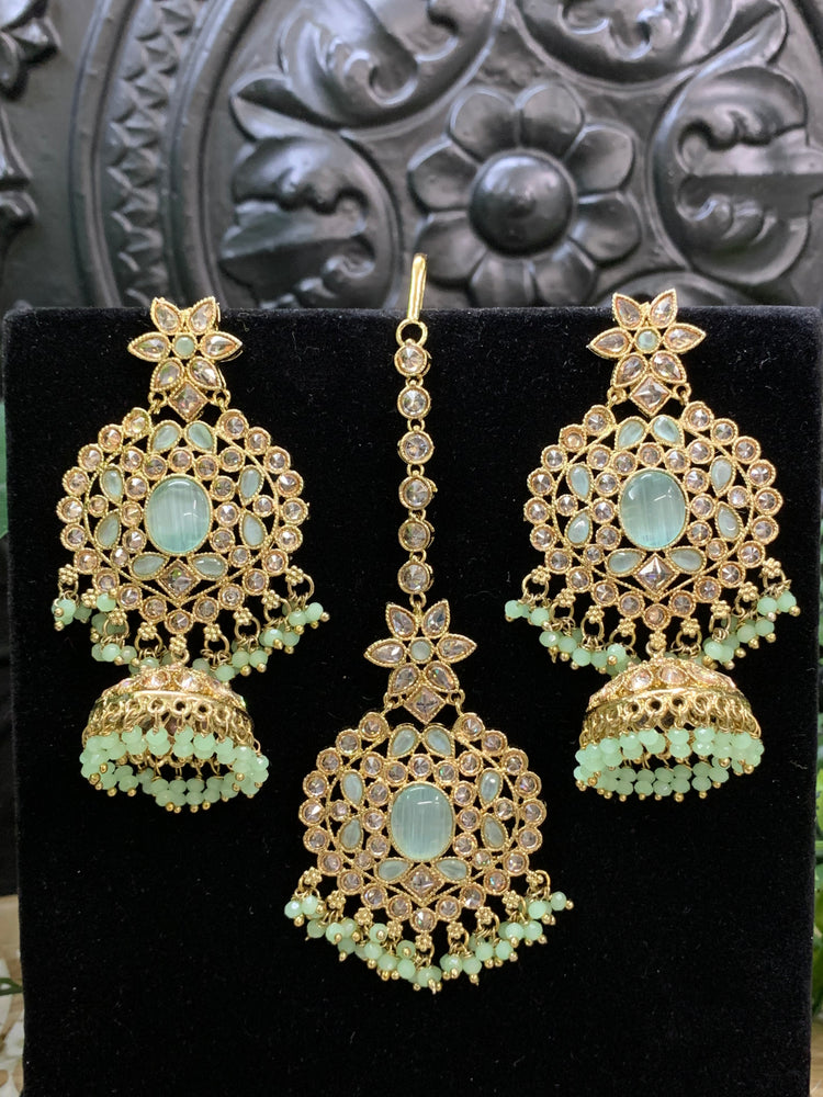 Sujane reverse polki jhumki earring tikka light mint