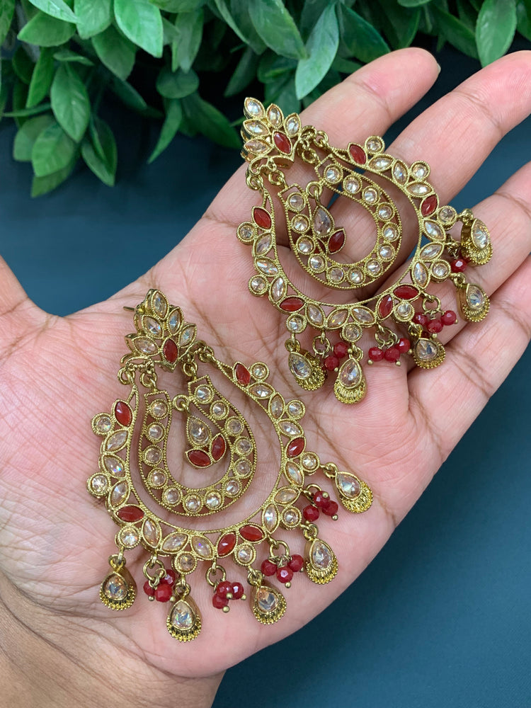 Bonnie polki chandbali earring antique/ maroon red /burgundy