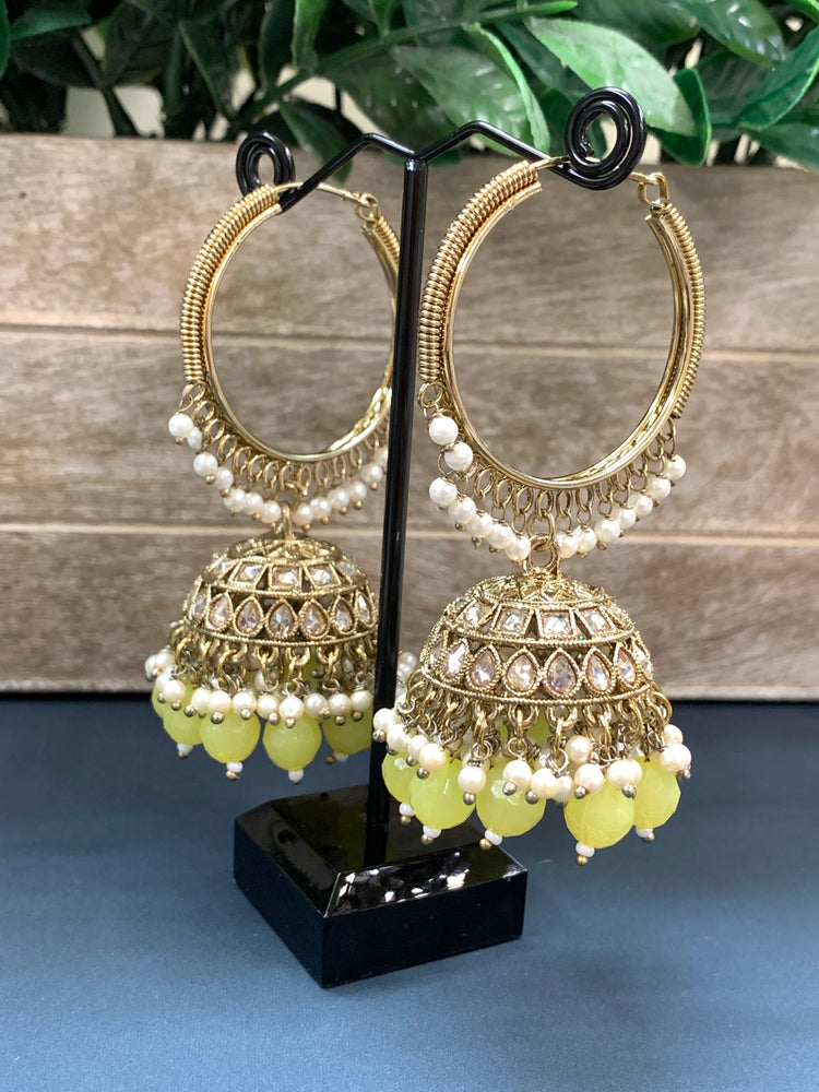 Shabana polki bali hoop jhumki/jhumka pastel lemon