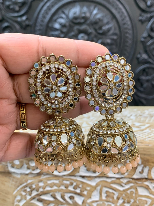 Kate mirror jhumki tikka antique gold and light peach