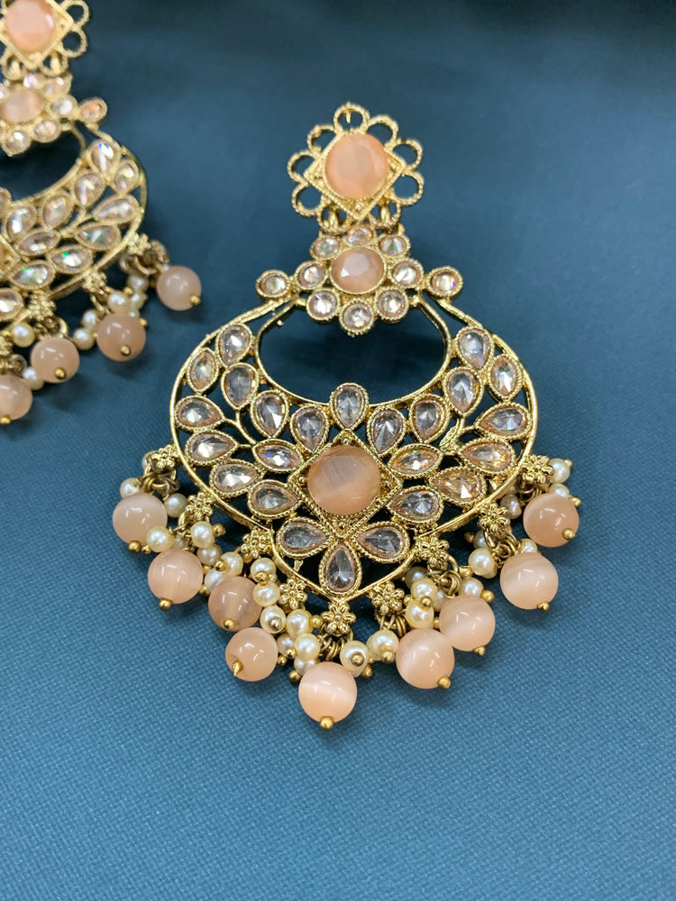 Thea polki chandbali earring antique base nude peach