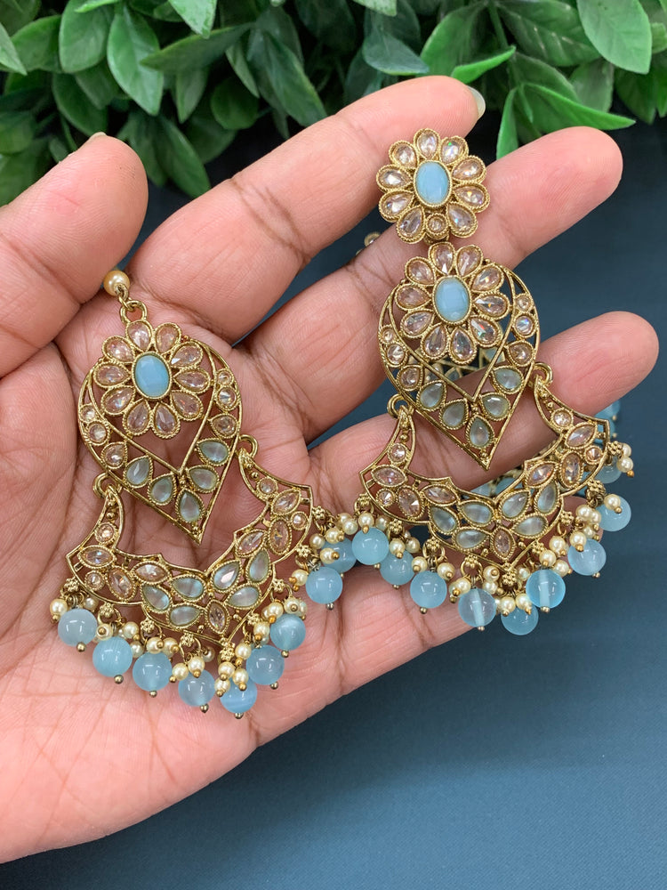 Max tikka set polki earring tikka antique gold / pearl /light blue / sky blue / baby blue