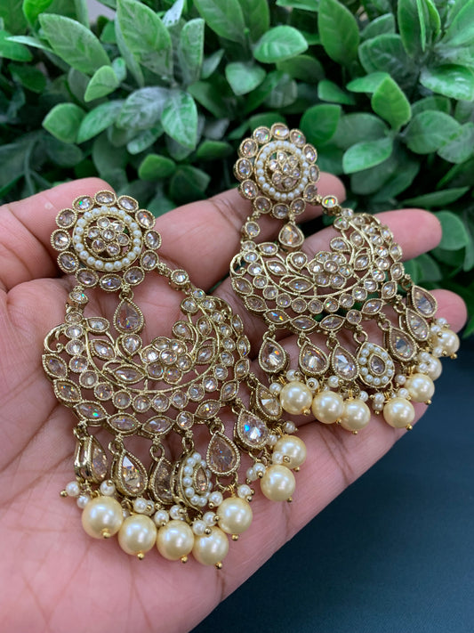 Sophia polki jhumki earring antique polk/ gold / pearl