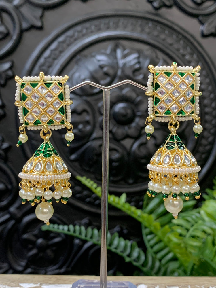 Saru kundan jhumki everyday wear small lightweight gold clear