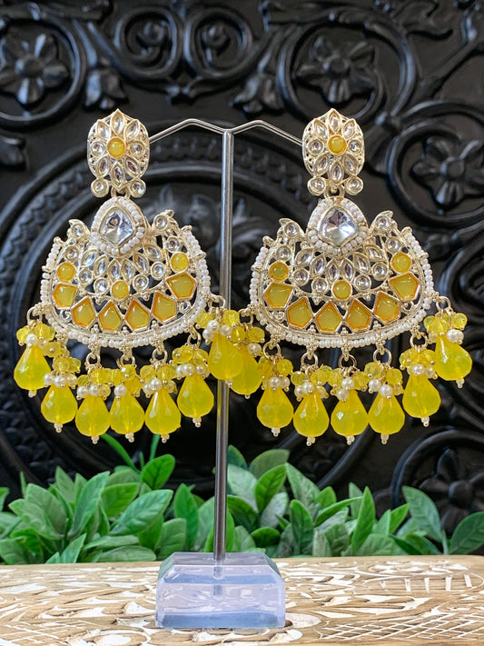 Berry kundan chandbali earring pastel yellow