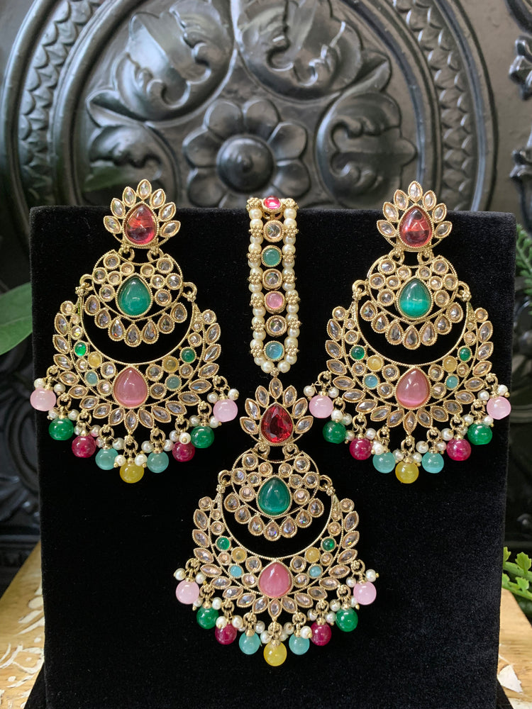 Marley reverse polki Chandbali earring tikka multi