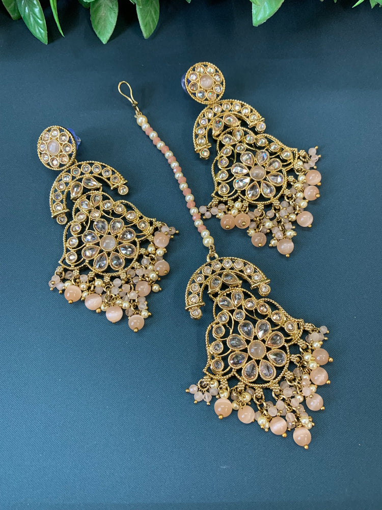 Enaya reverse popki tikka set chandbali style clear nude peach