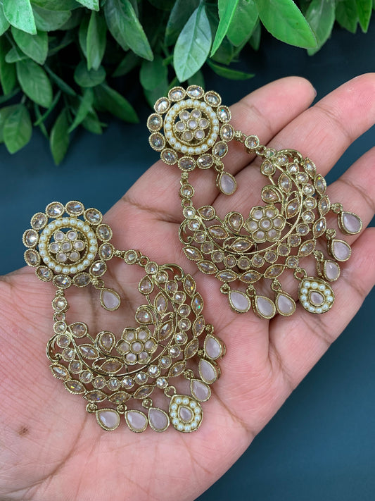 Parul polki fashion chandbali earring blush pink