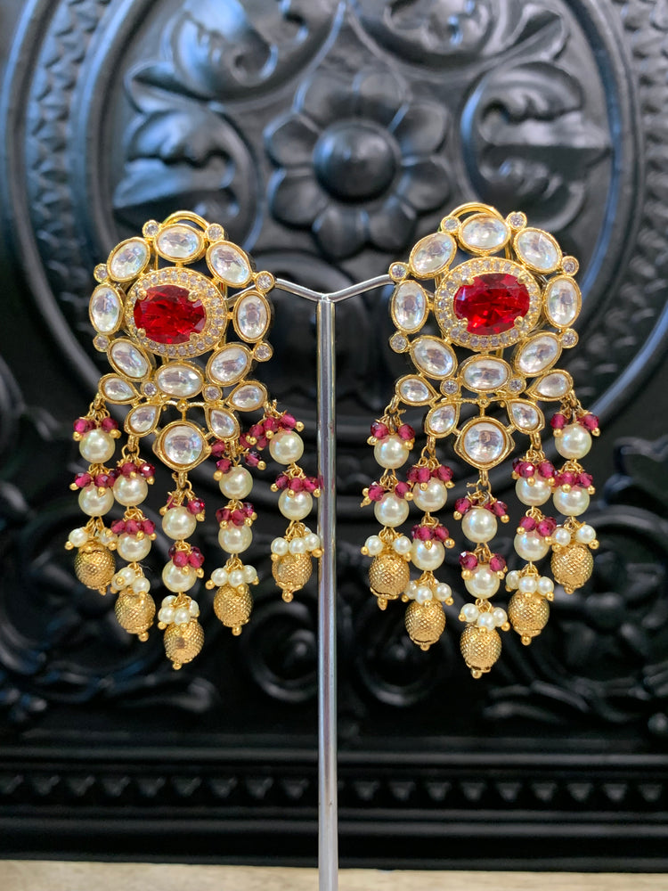 Naila Kundan stud earring red burgundy maroon