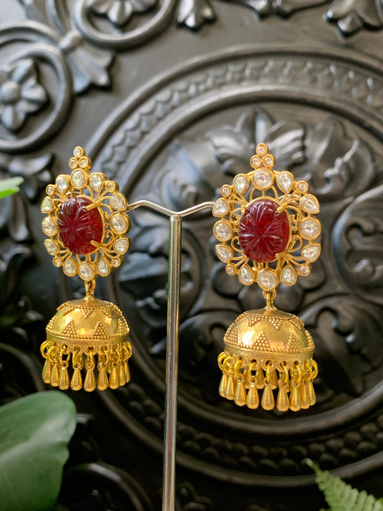 Lolita moissanite kundan jhumki earring red burgundy maroon