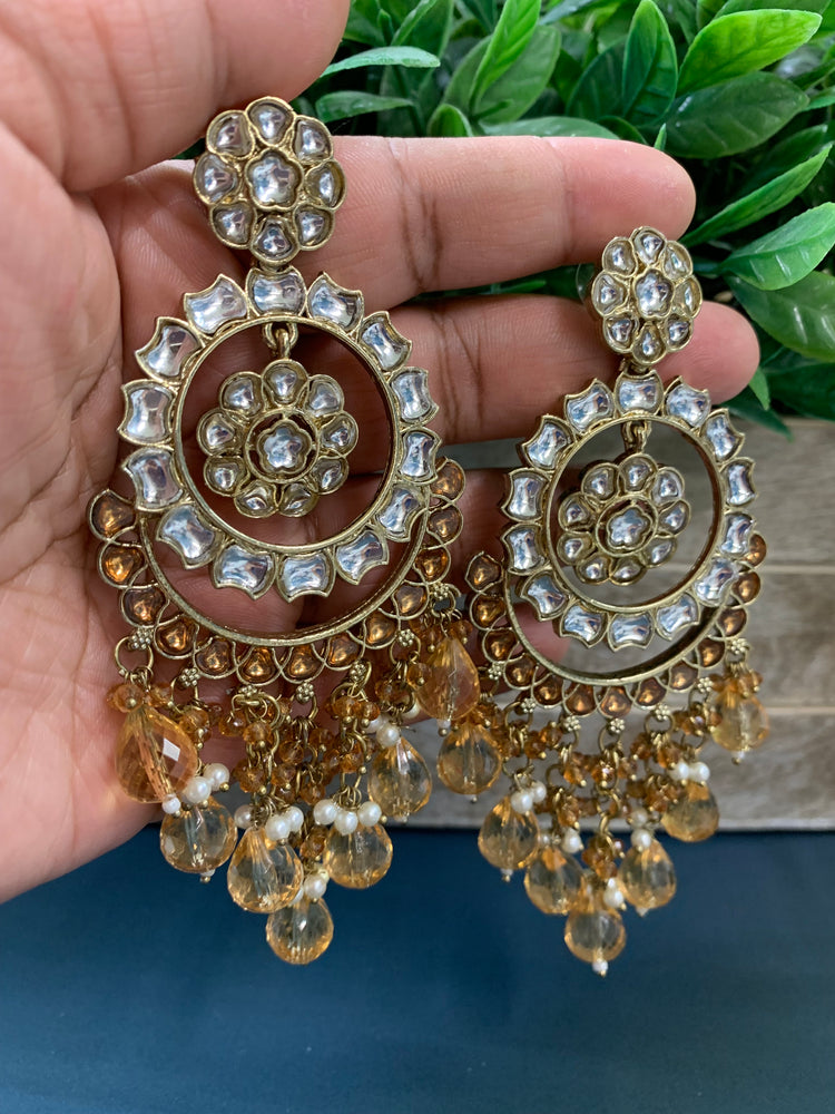 Barnavi Kundan earring champagne gold crystal drops