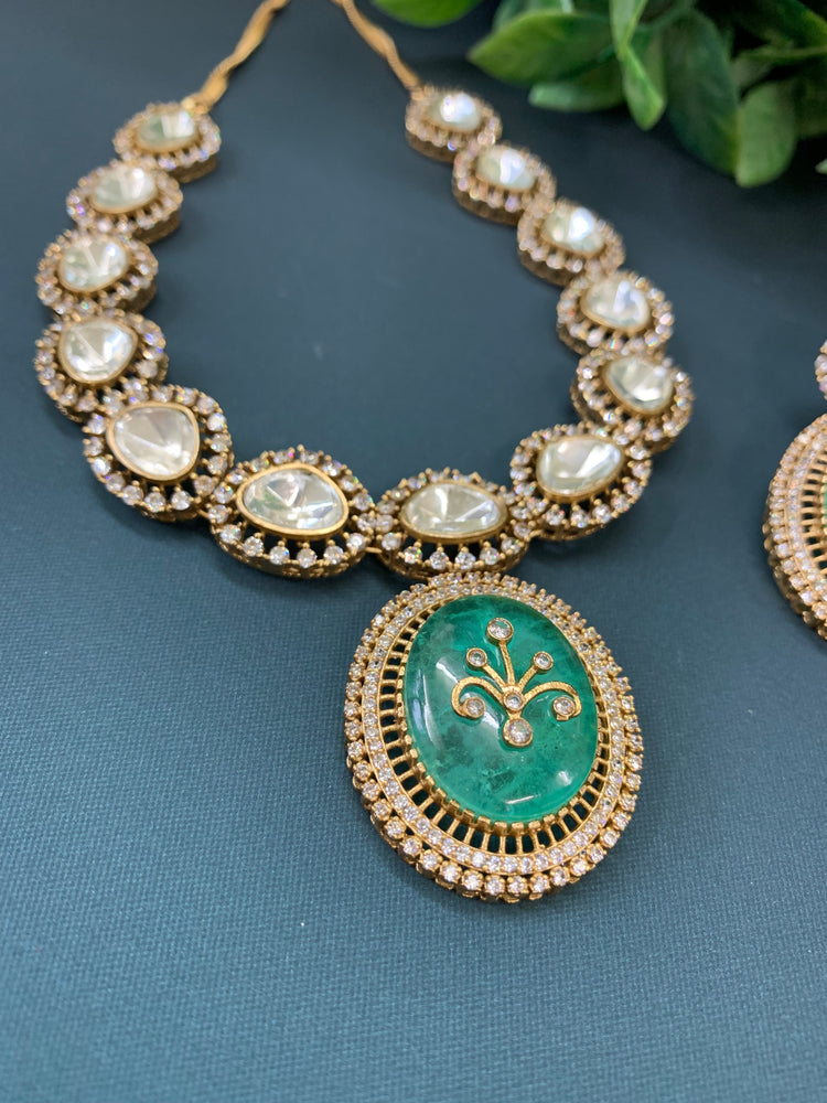 Sunny moissanite kundan necklace tea green