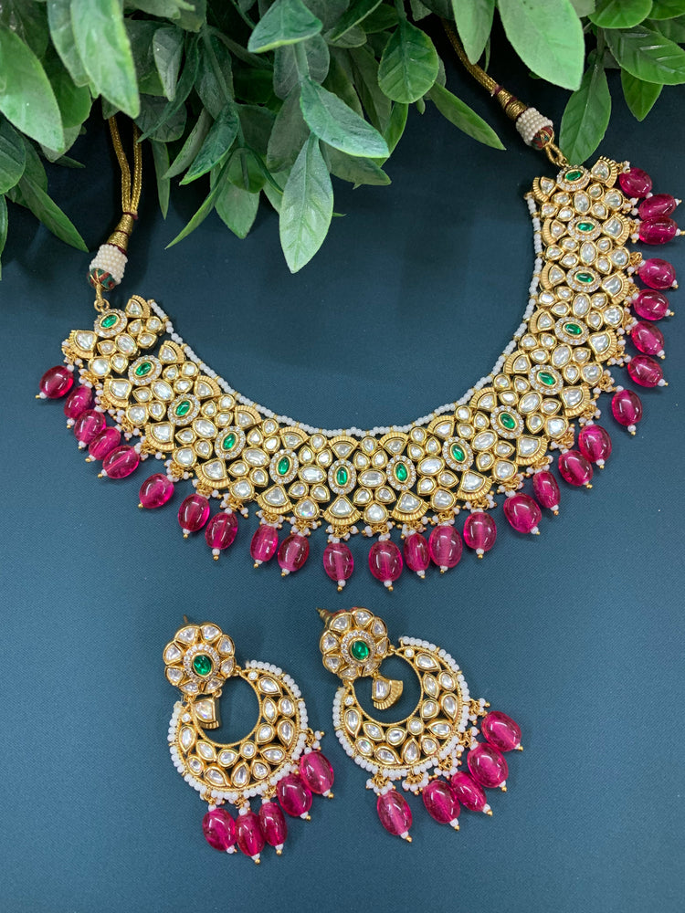 Gold plated tyanni kundan choker necklace emerald green and ruby