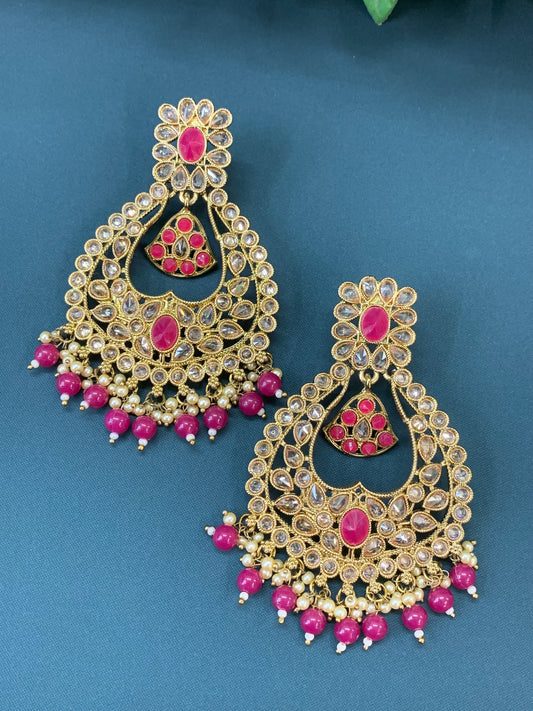 Doli polki Chandbali no tikka antique gold/magenta pink