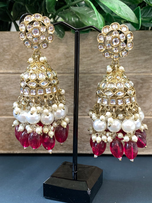 Melody kundan jhumki/ jhumka earring cherry red