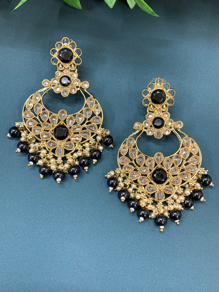 Thea polki chandbali earring antique base black