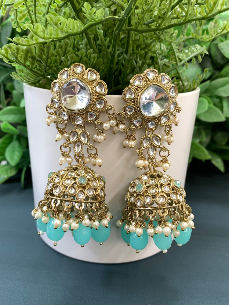 Mohini kundan jhumki/ jhumka earring light blue / baby blue