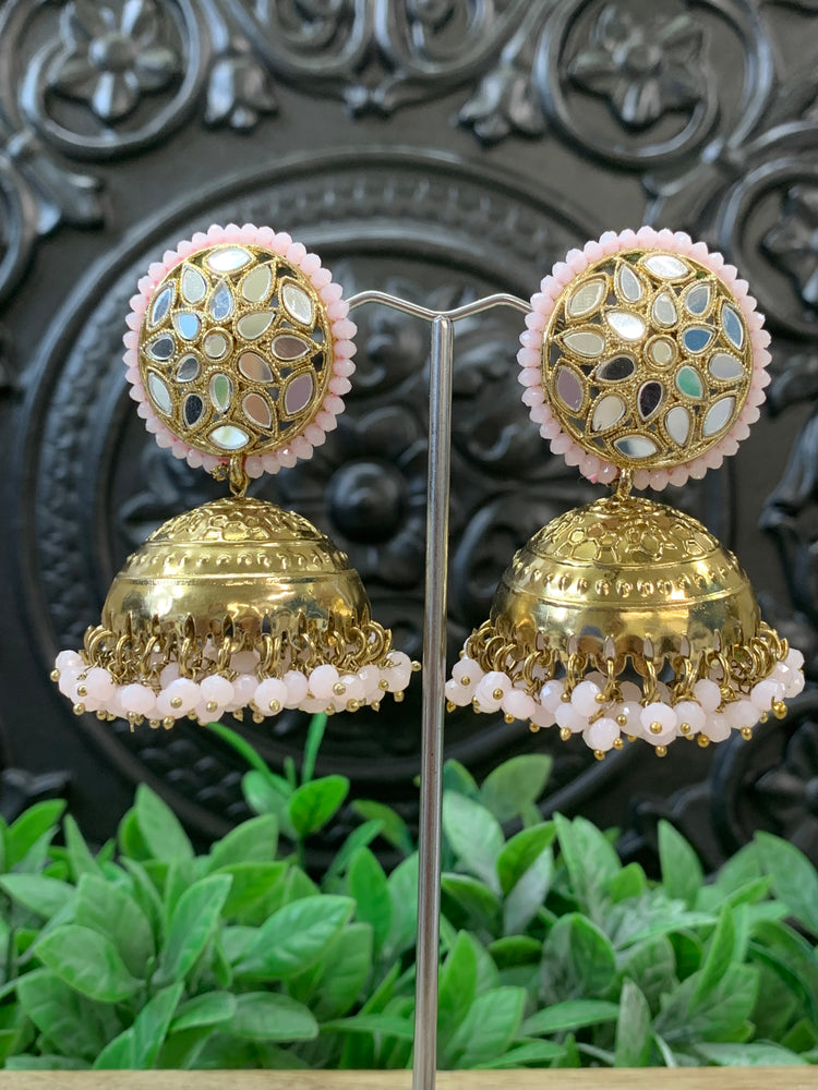 Kerry mirror jhumki tikka antique gold and blush pink