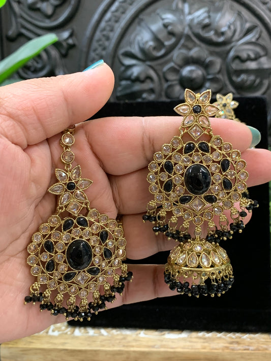 Sujane reverse polki jhumki earring tikka light black