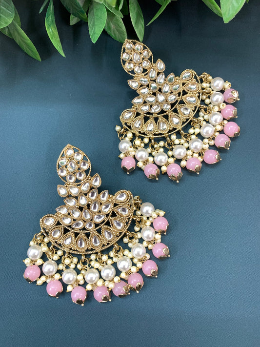 Sharvari kundan fashion chandbali style earring set blush pink