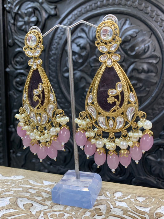 Salma kundan statement earring mauve pink