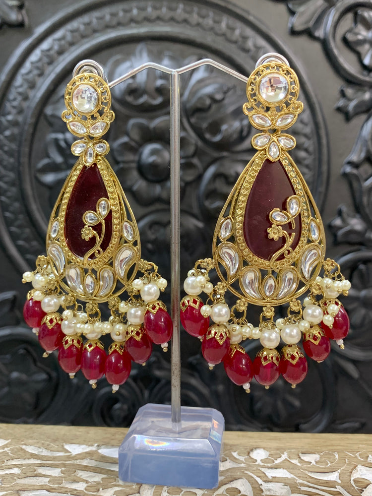 Salma kundan statement earring red burgundy