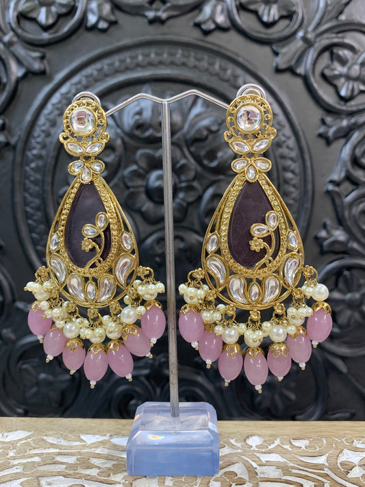 Salma kundan statement earring mauve pink