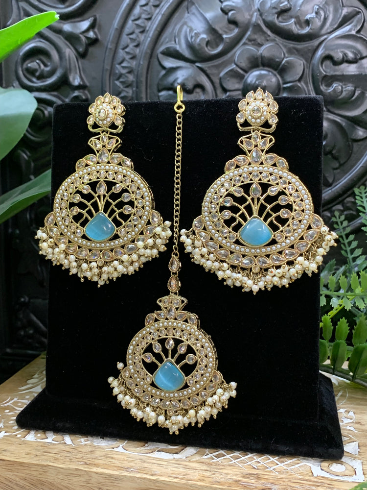 Kim reverse polki earring tikka light light blue