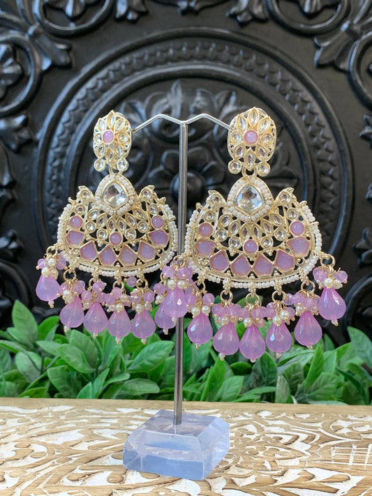 Berry kundan chandbali earring lavender / lilac