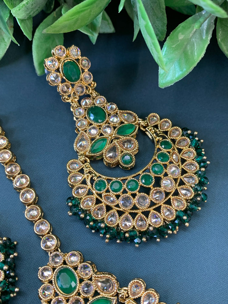 Erin reverse popki tikka set chandbali style emerald green