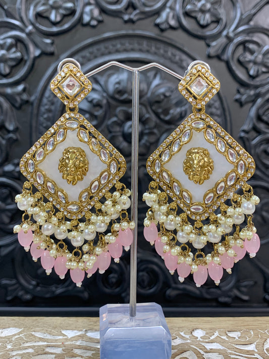 Amaya statement sabyasachi fashion earring tiger detail blush pink/ pastel pink