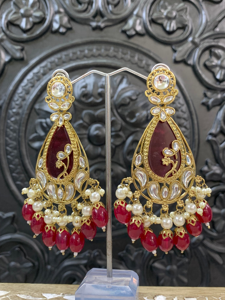 Salma kundan statement earring red burgundy