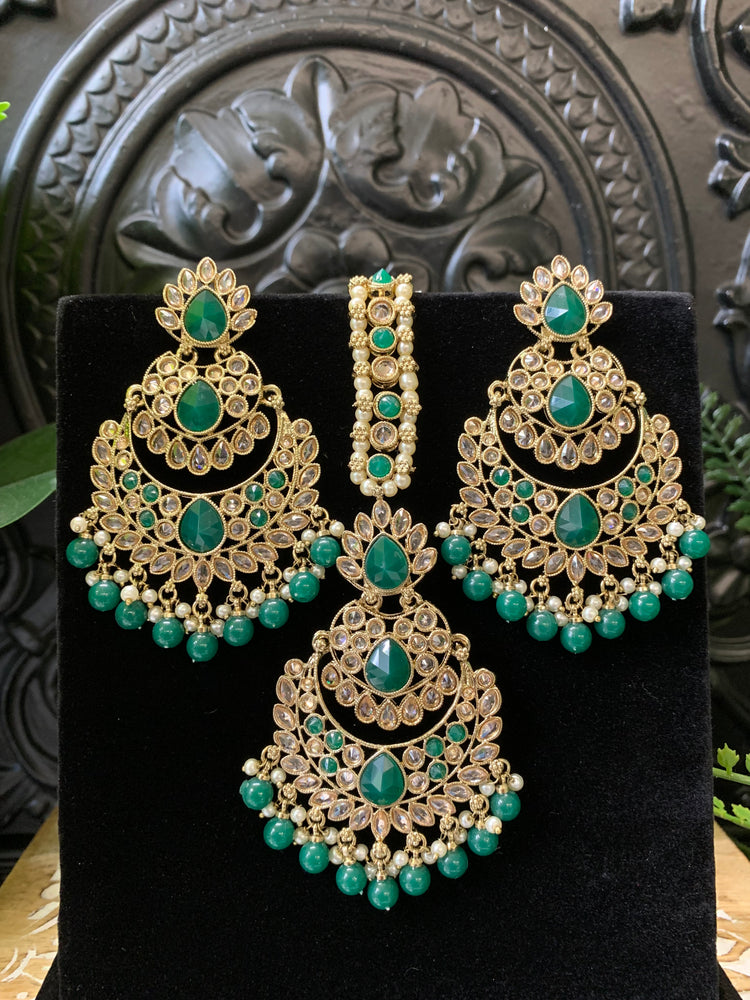 Marley reverse polki Chandbali earring tikka emerald green