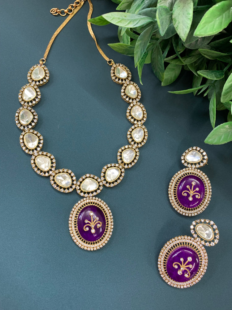 Sunny moissanite kundan necklace purple