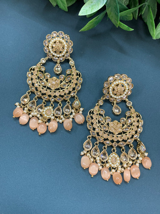 Sophia polki jhumki earring antique polk/ gold /nude peach