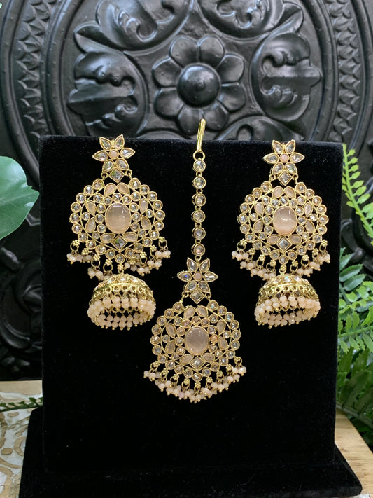 Sujane reverse polki jhumki earring tikka light peach