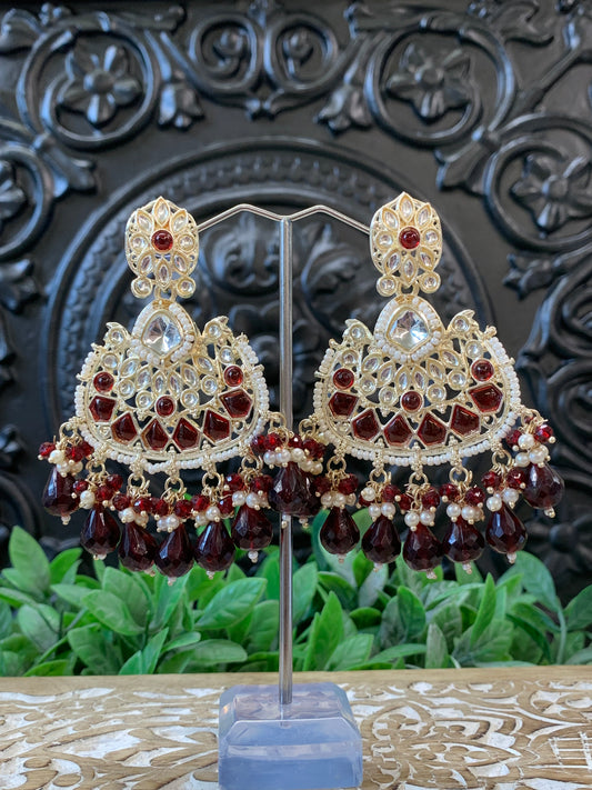 Berry kundan chandbali earring Maroon red / burgundy