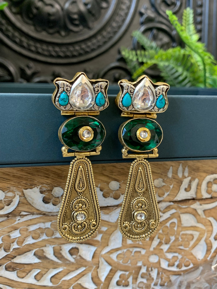 Haya Silver replica earring phirozi/ green