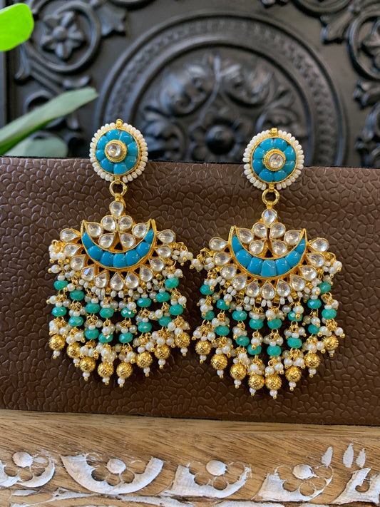 Leslie pachi Kundan chandbali earring small to medium size phirozi