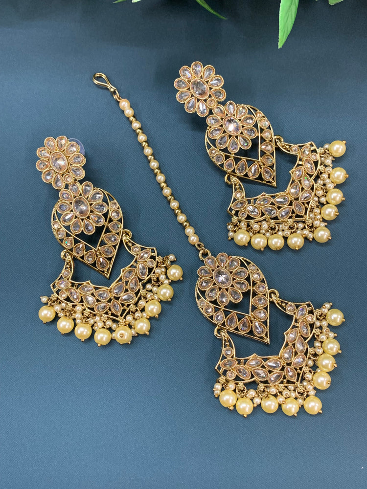 Max tikka set polki earring tikka antique gold / pearl / gold