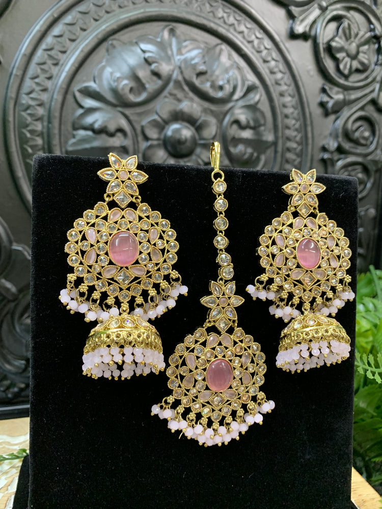 Sujane reverse polki jhumki earring tikka onion pink