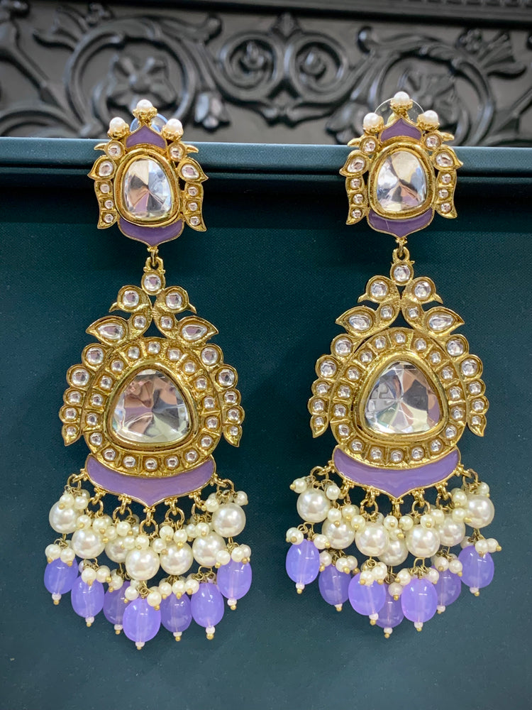 Kim kundan statement fashion earring lavender/lilac