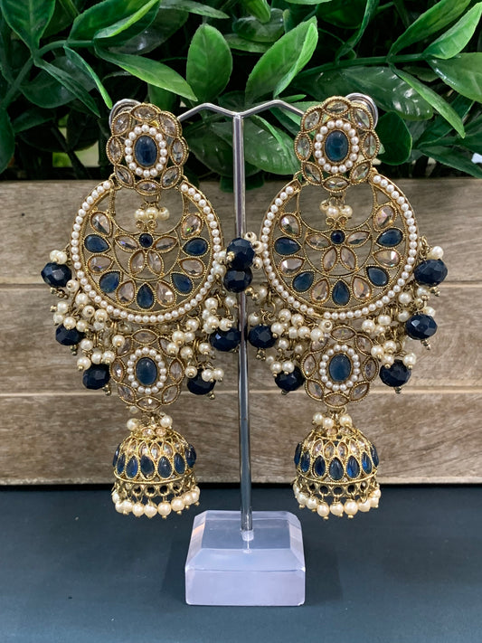 Pari polki long statement earring navy blue/ sapphire blue